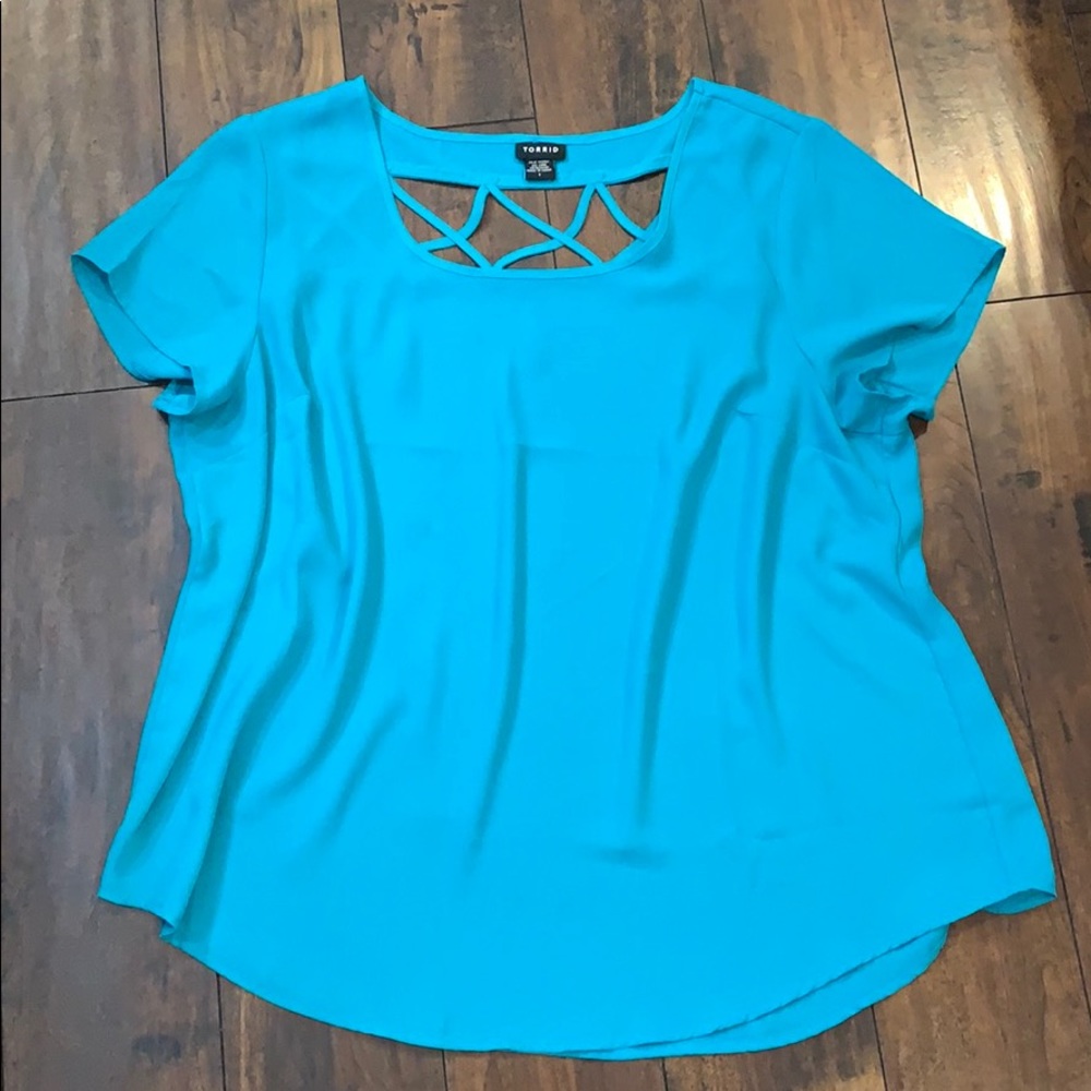 TEAL CAGED BACK GEORGETTE TOP